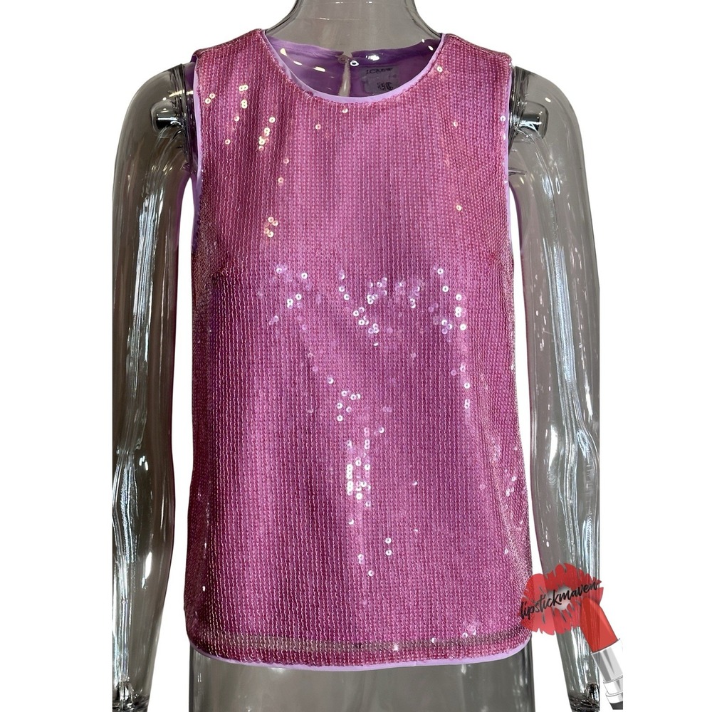 J. Crew Factory Sequin Shell Top Womens XS Pink Sleeveless Tank Layering Piece‎